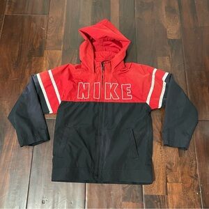 Nike Windbreaker Jacket Kids Size 6 Red And Black Full Zip Hooded